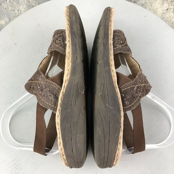 Earth Women's Size 7 Willow Brown Leather Open Toe Slingback Wedge Heel Sandals - Picture 7 of 13